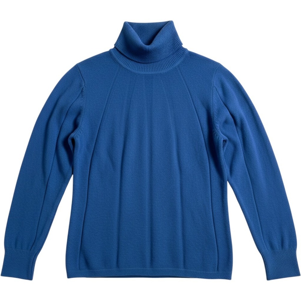 White House Black Market Blue‎ Ribbed Turtleneck Sweater Gold Cuff Detail XL